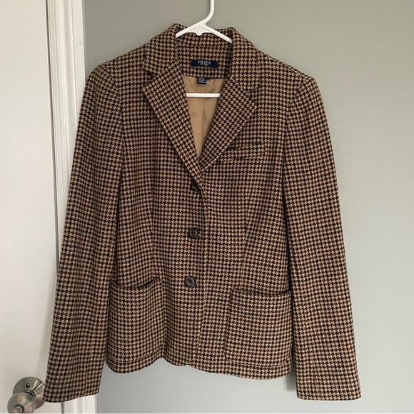 Chaps Wool Blend Brown Houndstooth Blazer